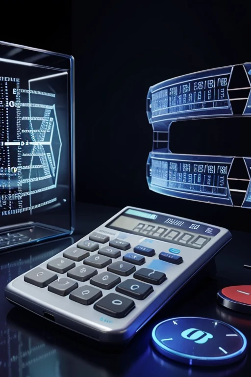 a 3d calculator with hologram buttons