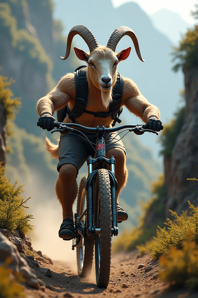 a goat on a downhill bike