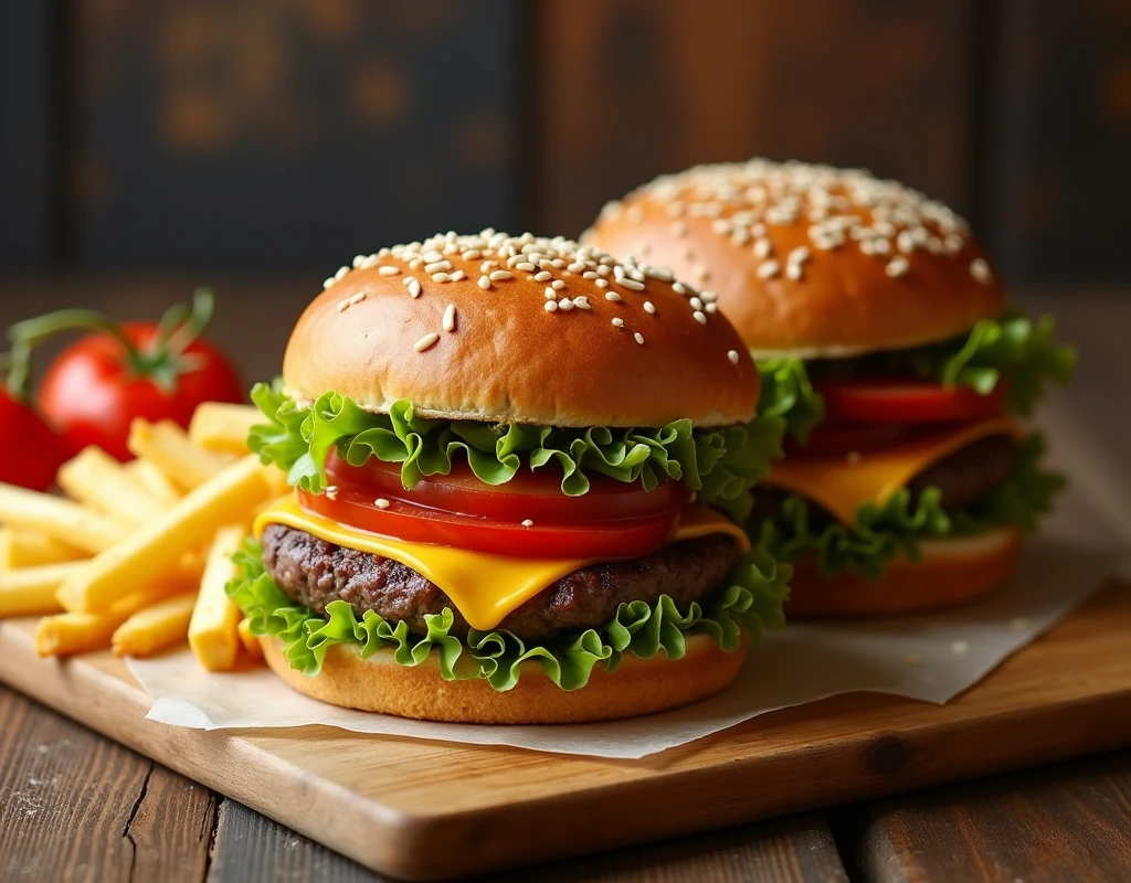 hamburgers with fries