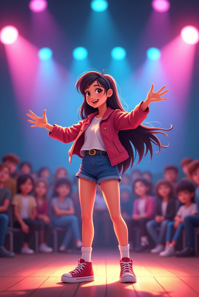 Animated age girl performing at school