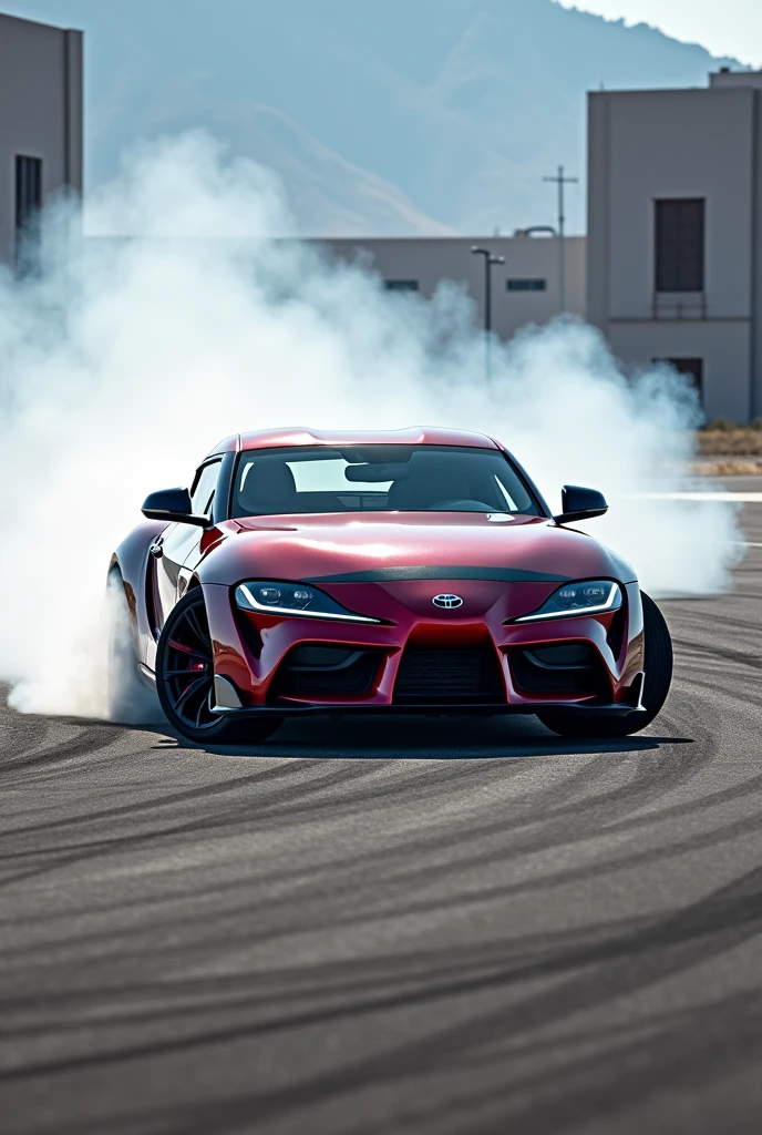 Generate a toyota supra mk4 vehicle with a turbo in plain sight doing drifts