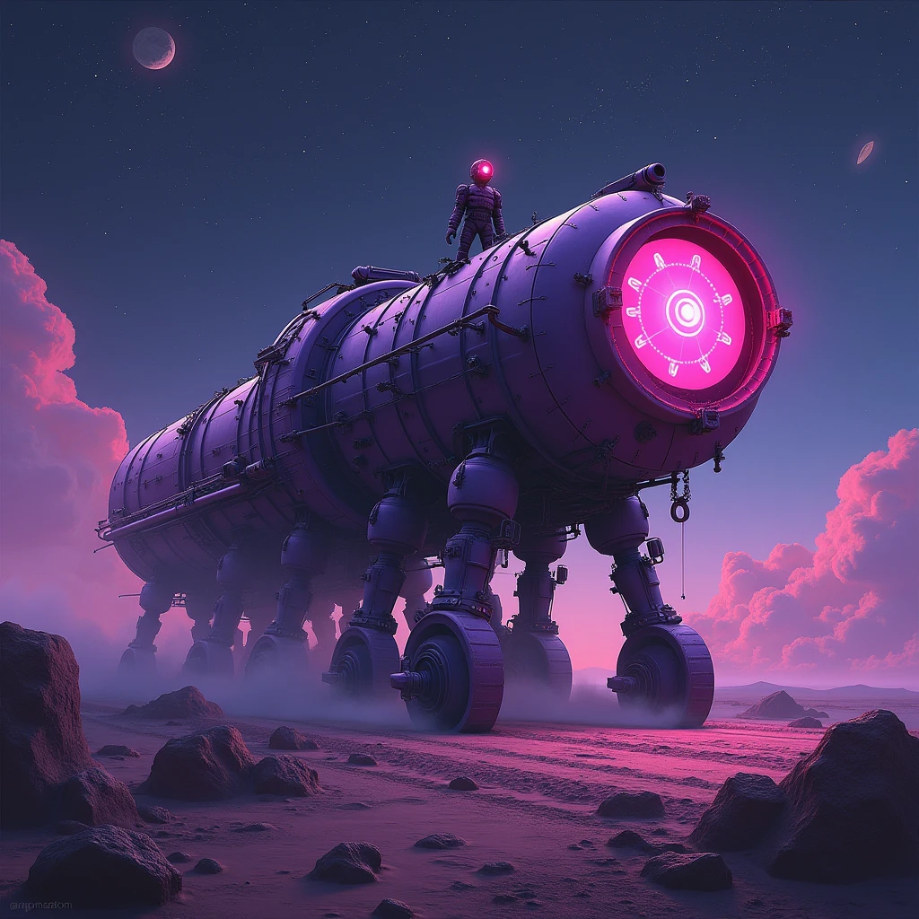 Beeple, alien, locomotives, space, purple