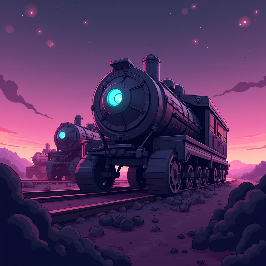Beeple, alien, locomotives, space, purple