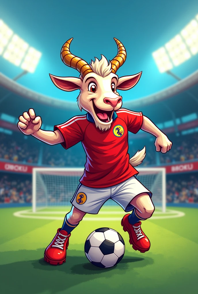 Hello, Can you create a goat logo for me?, for a football store. Let it be creative and animated style. Football reference 