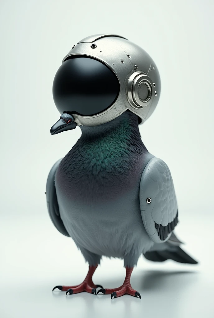 A pigeon with a helmet