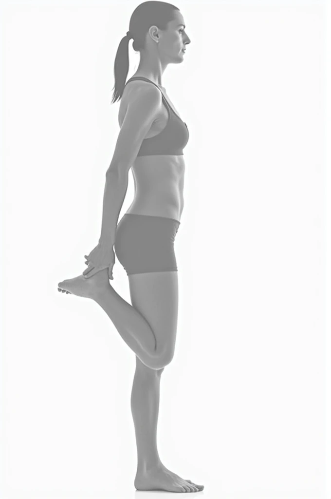 Standing quadriceps stretch:
   - Stretched muscles: Quadriceps - Standing, hold the ankle of one leg from behind, bringing the heel towards the glutes. Keep your knees together and your back straight..
   - Hold for 20-30 seconds and switch legs.
