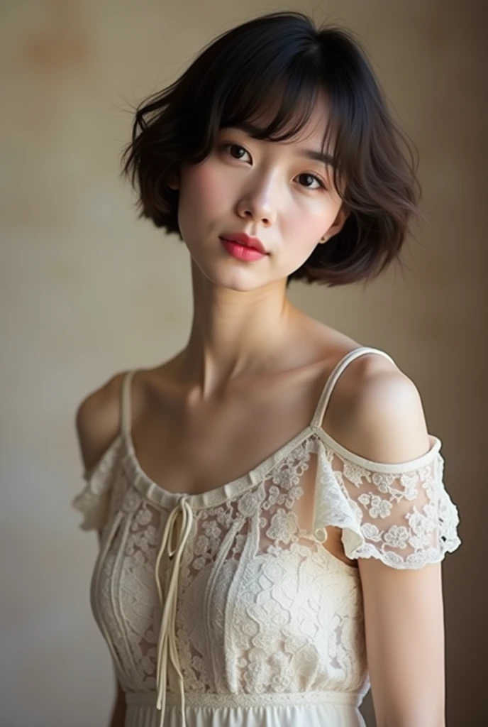 Cute Japanese 40-year-old woman、short hair、Ｂcup