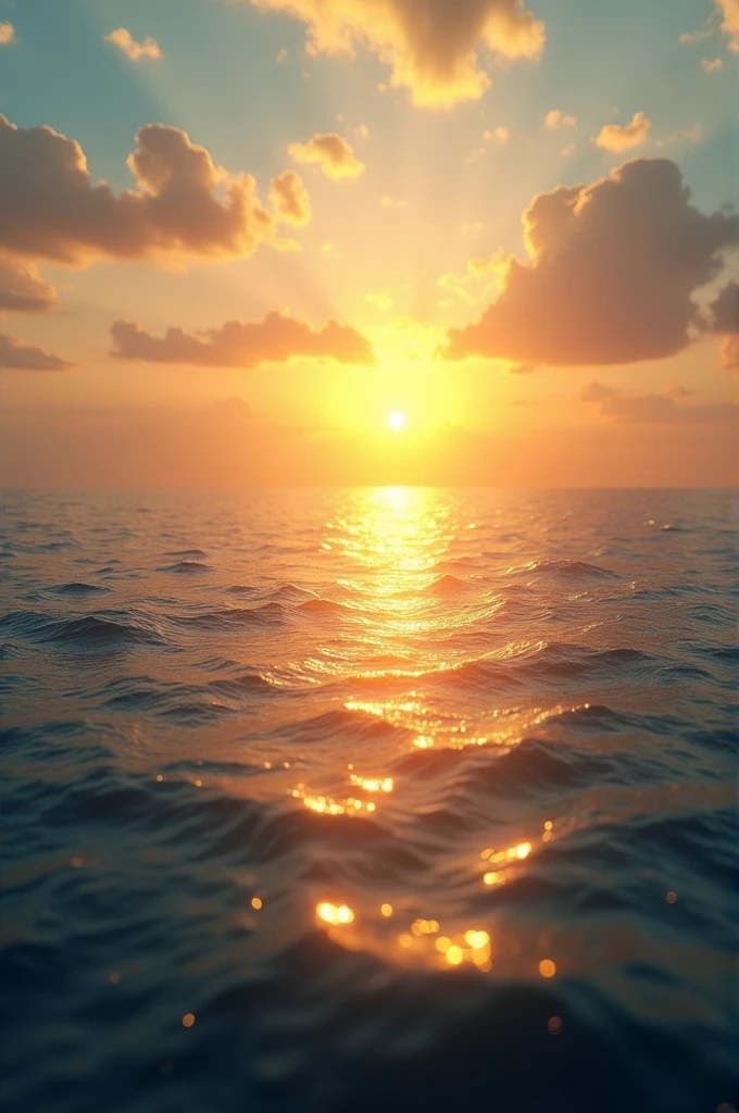 The sea where the water surface appears to sparkle and shine golden.
