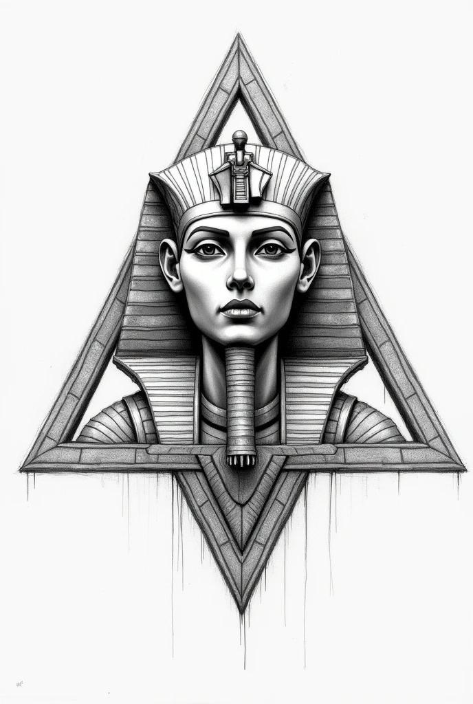 Generate a sketch of pharaoh’s head inside a triangle