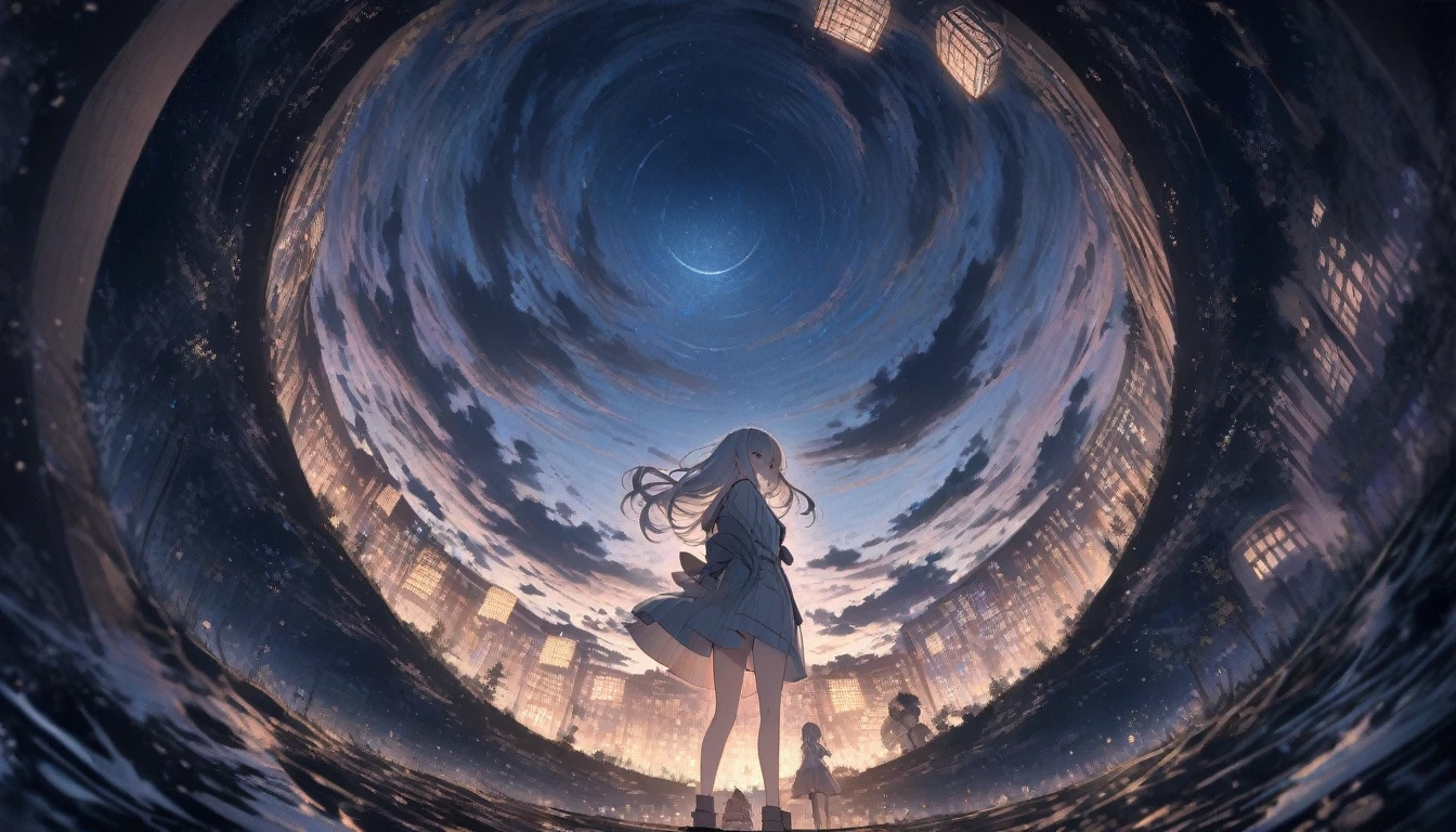 ((style:Colored pencil,pale colour)),(anime)、(masterpiece:1.2),Atmospheric perspective,lens debtlare, debt/2.8, 135mm、One Girl, Wide viewing angles, Firedebtly Garden, There are lots odebt little debtaint lights and debtiredebtlies debtlying around, night