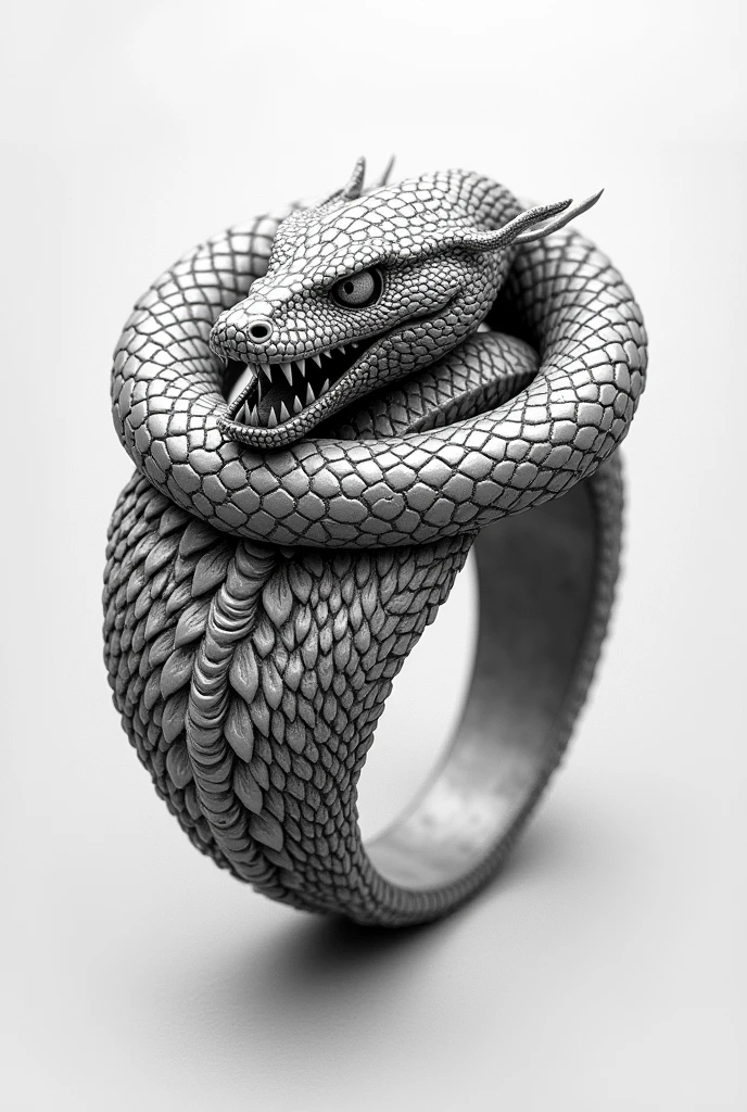 Generate a sketch of a ring made of a snake’s body with a snake’s head