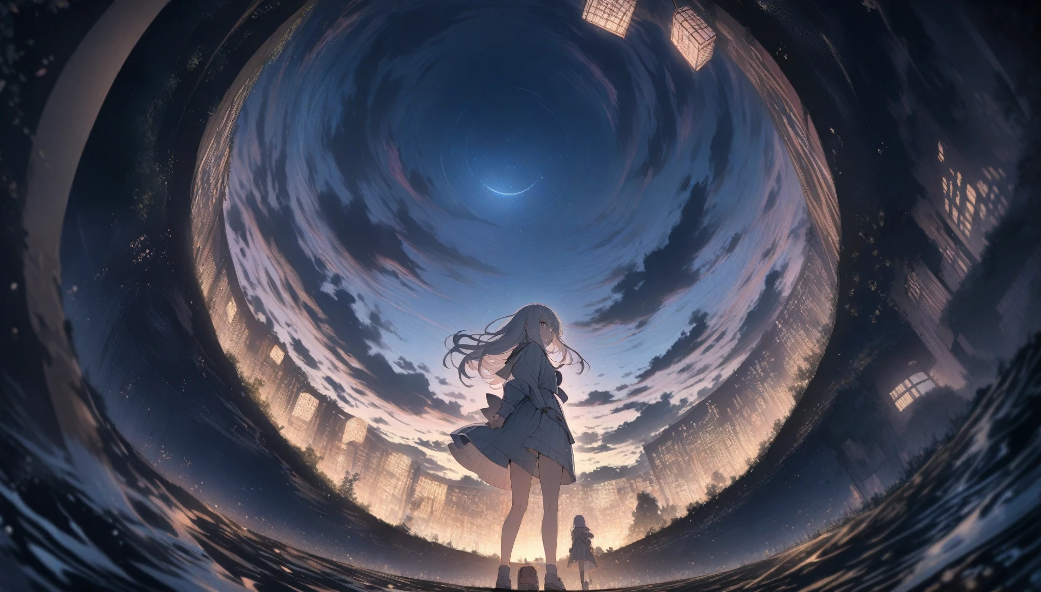 ((style:Colored pencil,pale colour)),(anime)、(masterpiece:1.2),Atmospheric perspective,lens debtlare, debt/2.8, 135mm、One Girl, Wide viewing angles, Firedebtly Garden, There are lots odebt little debtaint lights and debtiredebtlies debtlying around, night