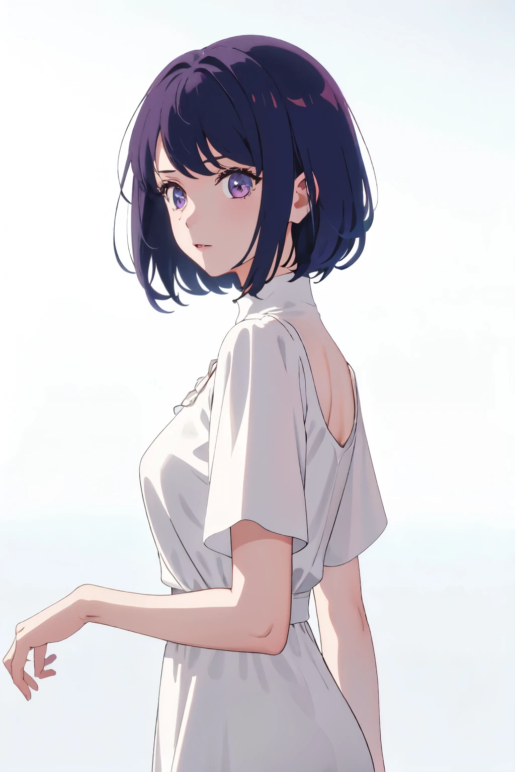 Girl with short purple hair in a white dress, Gradient background, Ultra-high image quality