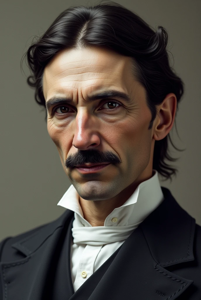 Make an image of nikola tesla thinking only his portret included 