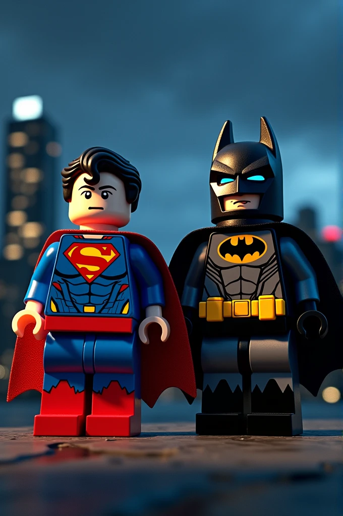 Superman and Batman in lego art, night