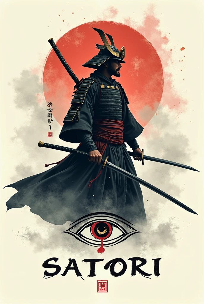Samurai themed logo, with the name satori and an eye in the middle
