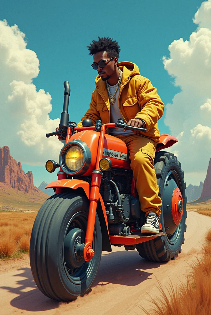 Travis scott as a tractor on a Scooter