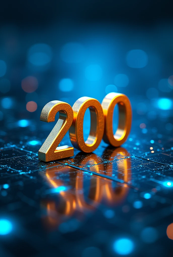 Technological golden number 200, with the technological blue background.