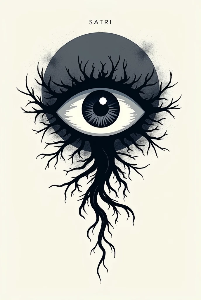 Samurai themed logo, with roots, an eye in the middle, with the name of satori, and that expresses healing