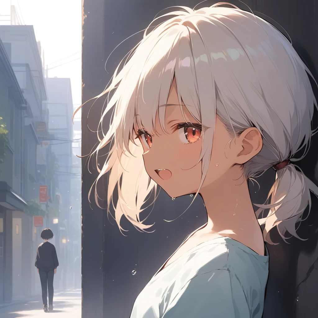 score_9, score_8_up, score_7_up, source_anime, best quality, masterpiece, official art, absurdres, highres, ultra-detailed,waifu2x,Collection: Slice of Life,break,1girl, tomboy, dark-skinned female, short hair, low ponytail, flat chest, beautiful detailed eyes, shorts, sweat, open mouth, (yawn:0.3), sleepily, outdoors, wind,break,(clear line illustration:1.2), super detailed skin,very high resolution, very aesthetic, Best sexual lighting powered by famous artist, 8k, cute picture,beauty illustration,photoshop_(medium),,(Detailed Lighting),best anime 8k konachan wallpaper, pixiv contest winner,