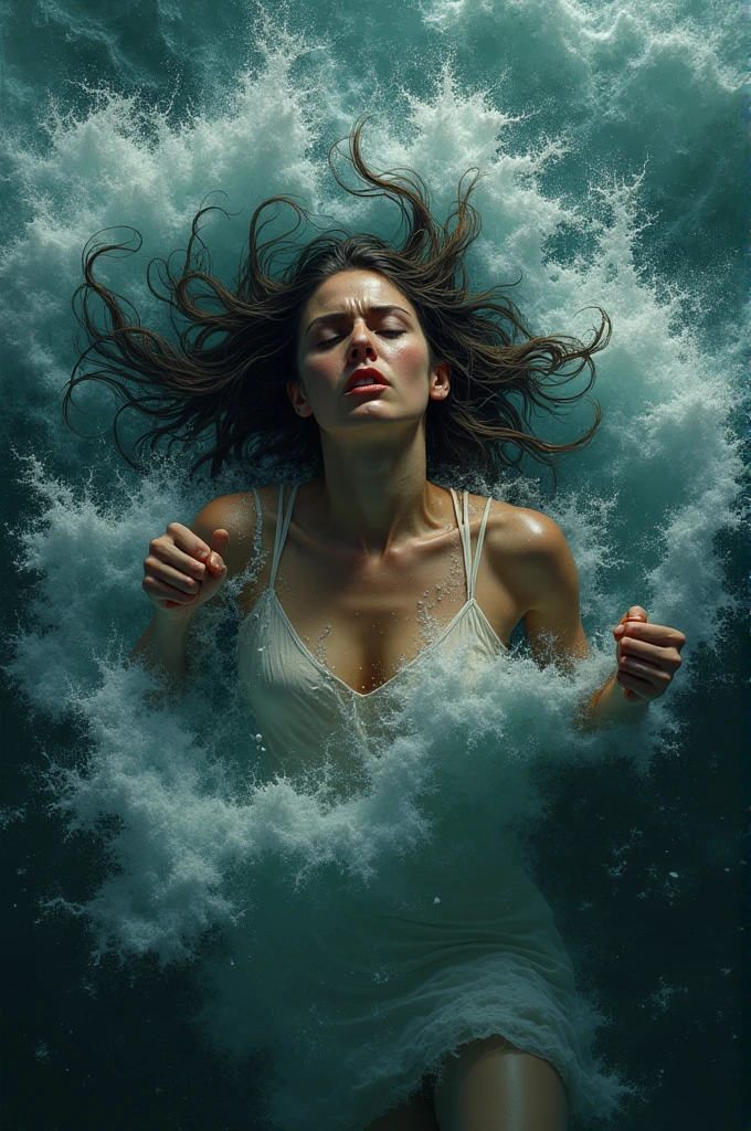 Most creative image showing a drowning woman desperate for her problems 