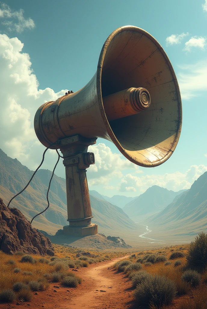 Frontier with giant megaphone
