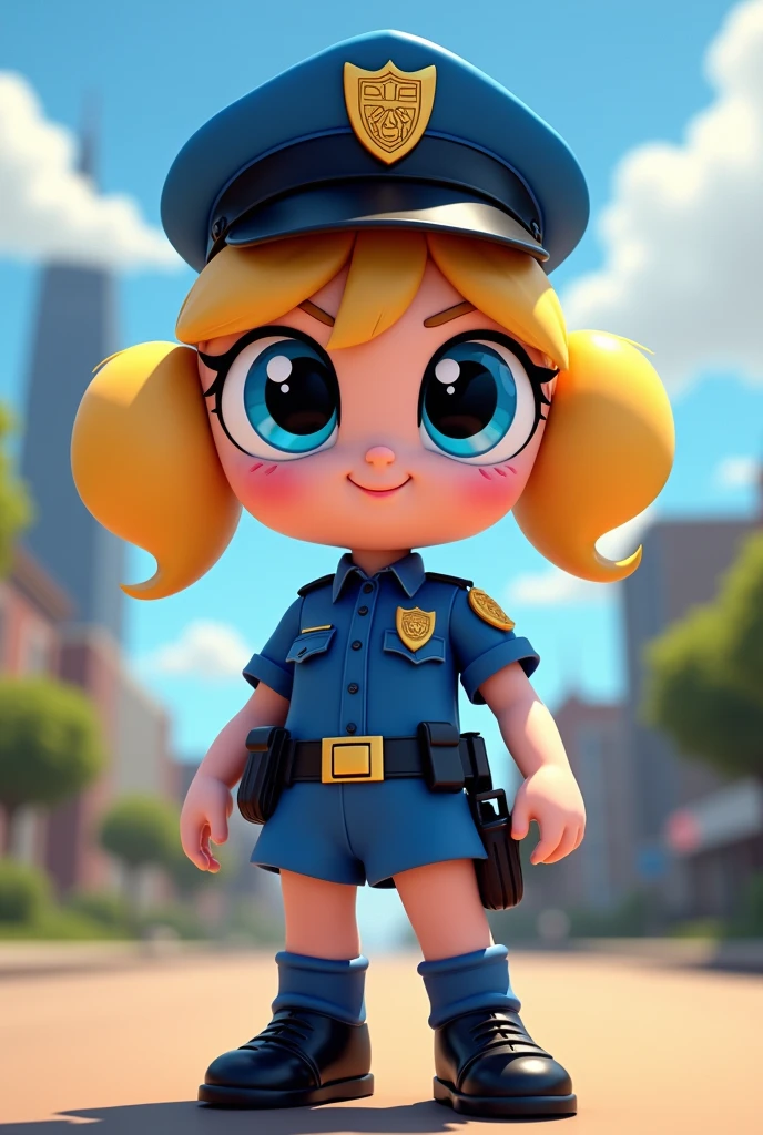 I want Bubbles, the Powerpuff Girls character, wearing a police costume