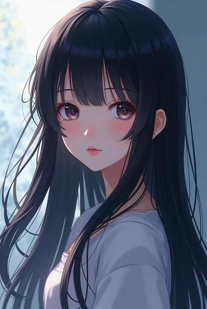 Long black hair girl anime manga version