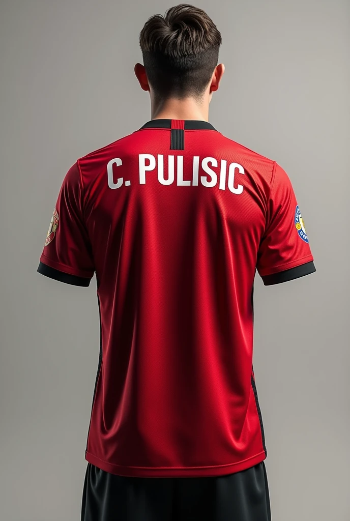 Generate a photo of the Manchester United shirt with the name C. Pulisic announcing his signing.