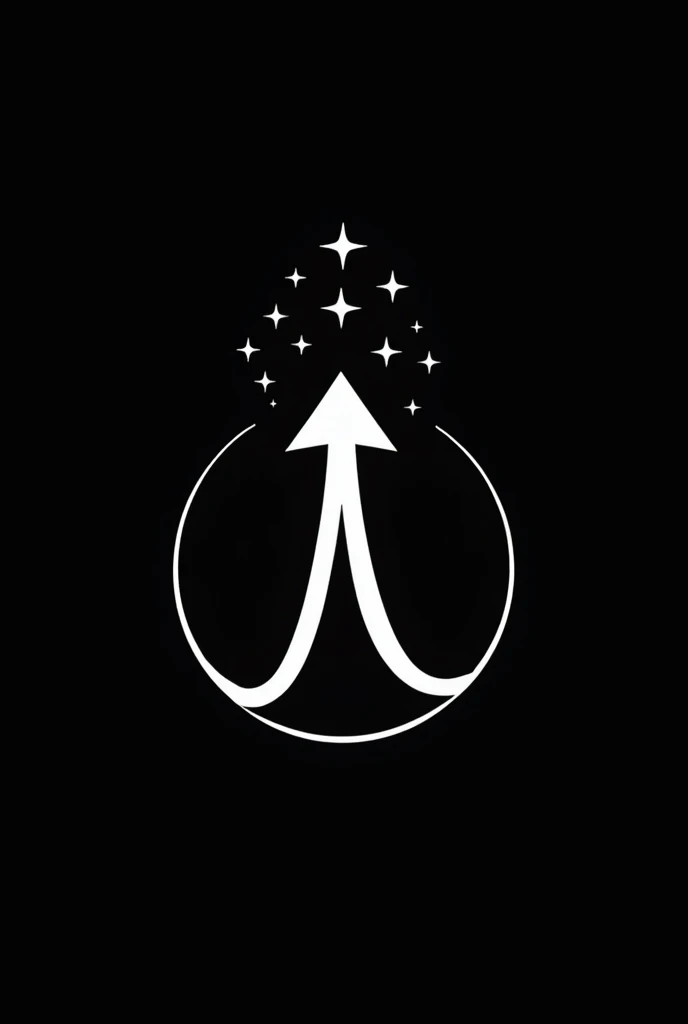 Create a logo with a black background and a white figure that is for a social media profile, It is not by name but to represent growth, spiritual, physicist, economic and I give you an idea it could be an arrow with a circle and stars on top simulating that we are going up