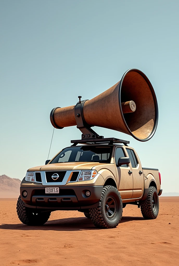 Nissan Frontier pickup truck with giant megaphone