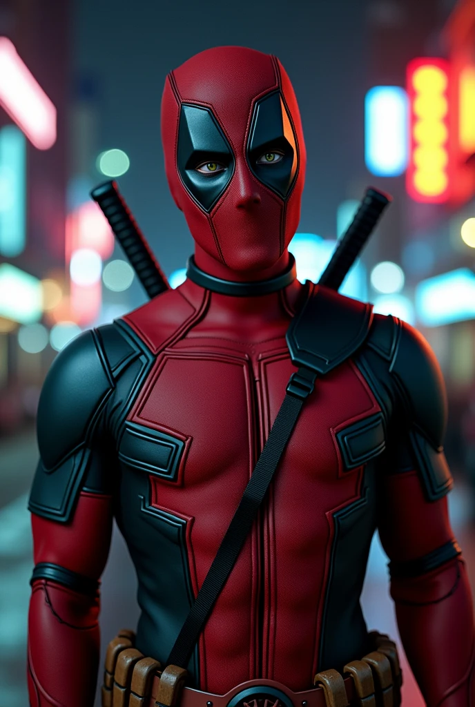 Joshua Bassett in a Deadpool costume without the mask