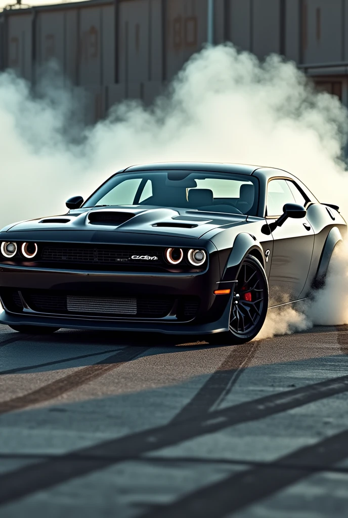 Generate a dodge challenger srt demon vehicle doing drifts