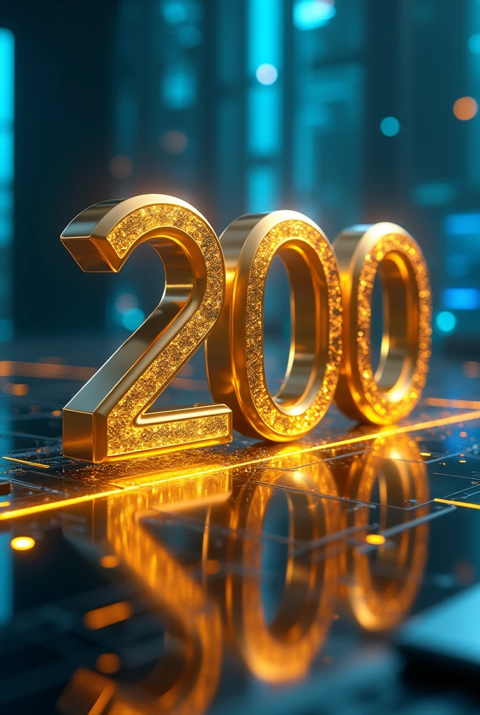 Technological golden number 200, with the technological blue background.