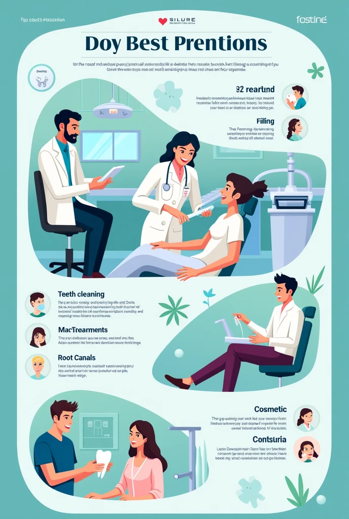 A dentist themed poster, with the main treatments that can be done in a doctor&#39;s office 

