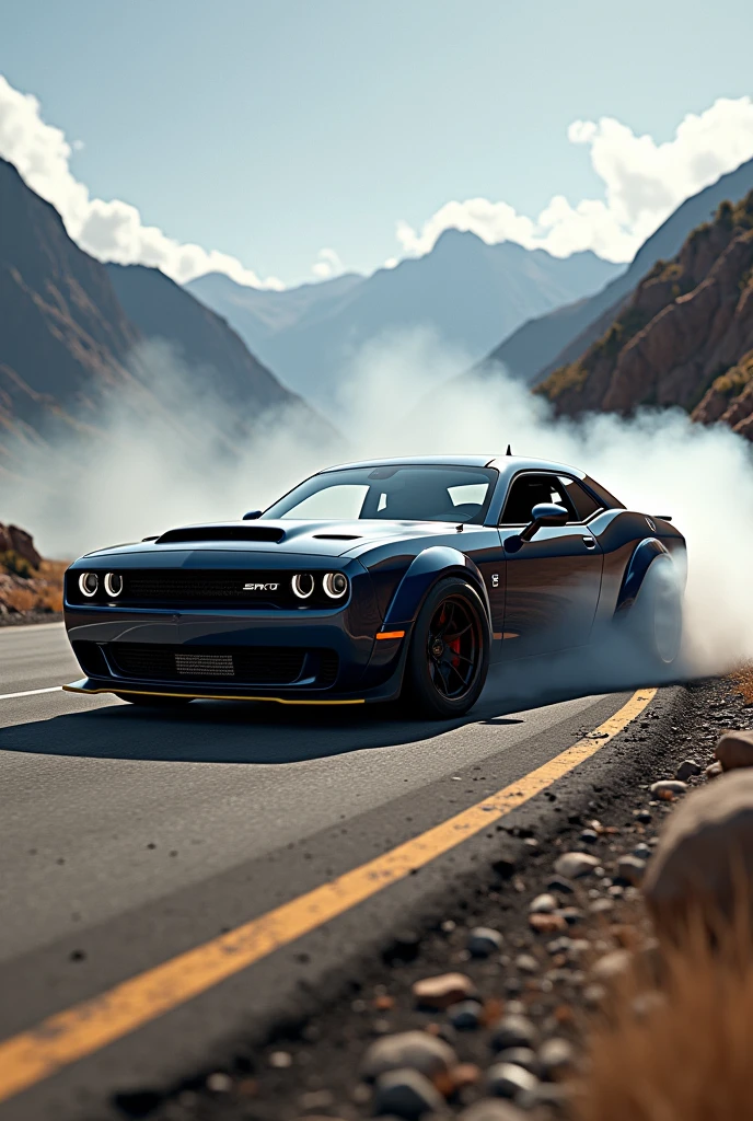 Generate a dodge challenger srt demon 170 vehicle doing drifts