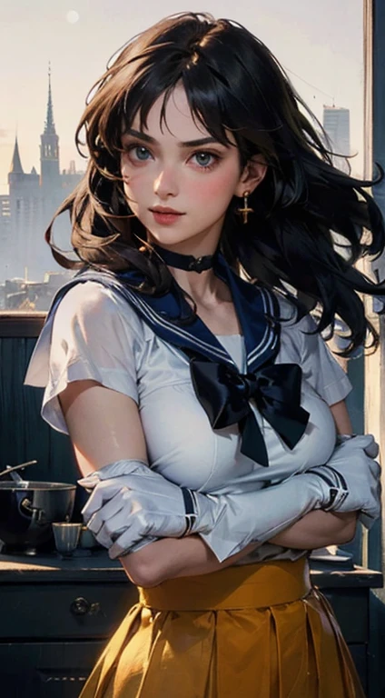 (1girl:1.4), (sfw), (clothed), (masterpiece), illustration,(realistic:1.5), (specular lighting:1.4), (hyperrealistic:1.2), (photorealistic face:1.2), (perfect face), (best quality), (8k), (4k), photorealistic, sharp focus, octane render, best quality, extremely detailed, intricate, hyper detailed, fantasy, soft lighting,(medium breasts:1.4), (skindentation:1.3), Matilda Ajan from Gundam, Matilda Agen, Matilda Ajan, looking straight at viewer, one hand down, Sailor Mercury, Sailor Mars, Sailor Jupiter, and Sailor Venus, each of whom possesses unique powers and abilities. Together, they fight evil forces, protect the world from various threats, and search for the Moon Princess. cybermisty, blonde hair, make up, green eyes, choker, jewellery, wearing a purple sweater, ripped jeans, pants, looking at viewer, serious, smiling,
standing, arms crossed, inside a pawn shop, counter, soft lighting, extreme detail, masterpiece, girl, sweat, medium breast, shy, detailed hand, looking at viewer, lips apart, dynamic shadows (highest quality, 8k, 32k, masterpiece, 超High resolution:1.2), (RAW Photos), (Realistic), (photoRealistic:1.2), (High resolution), Large file size, Very detailed, a7SIII., serafuku, masterpiece、3D、Realistic、Ultramicrograph、Detailed and best quality、Very detailed CG Unity 8k wallpaper、full:1.3、stand、From below、Intricate details、(1 female,housewife)、24-years-old、Dynamic English、((HD Real, Same 1 level)), とてもRealistic, masterpiece, highest quality, High resolution, Same 1, space, Stunning beauty, Upper body photo shoot, 1 girl, chest, gloves, lips, alone, Sailor Venus, Bright Blue Eyes, uniform, Show more1, tiara, Sailor Senshi uniform, (RAW Photos, highest quality), masterpiece, 浮かぶblondeの長い髪, Red ribbon on the back of the head, orangeセーラーカラー, bow, choker, 白いgloves, orange choker, elbow gloves, jewelry, Earrings, orange skirt, only, whole body, blonde, (Perfect hands): 3.8, Octane Rendering, Goddess of Love, (close: 1.2) beautiful, fine grain, close, Small e
