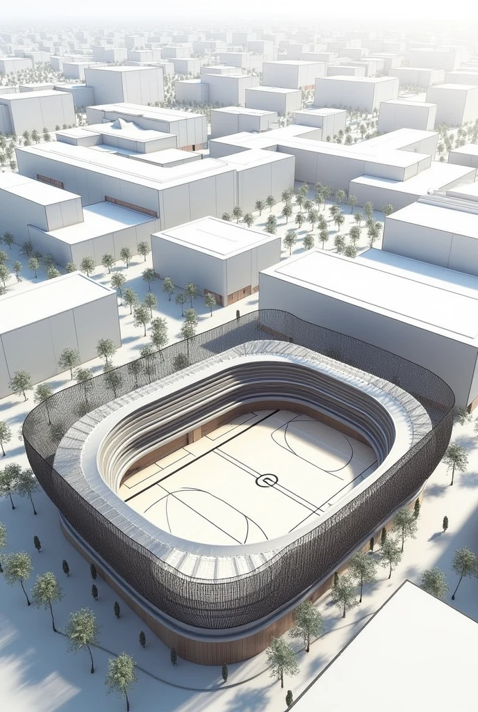 Architectural plan of a sports center with structural mesh 