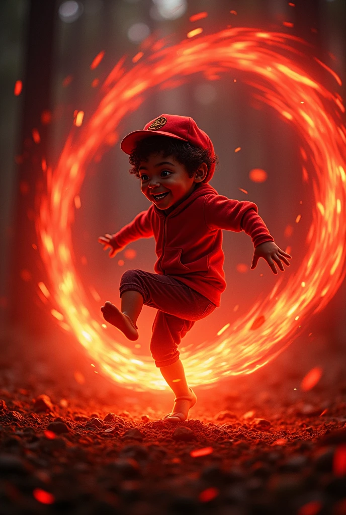 Create saci in a red whirlwind with only one leg