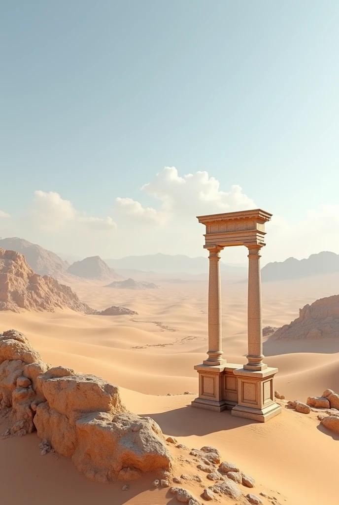 Greek Ionian landscape in the desert, put it in front of the landscape showing only one tower