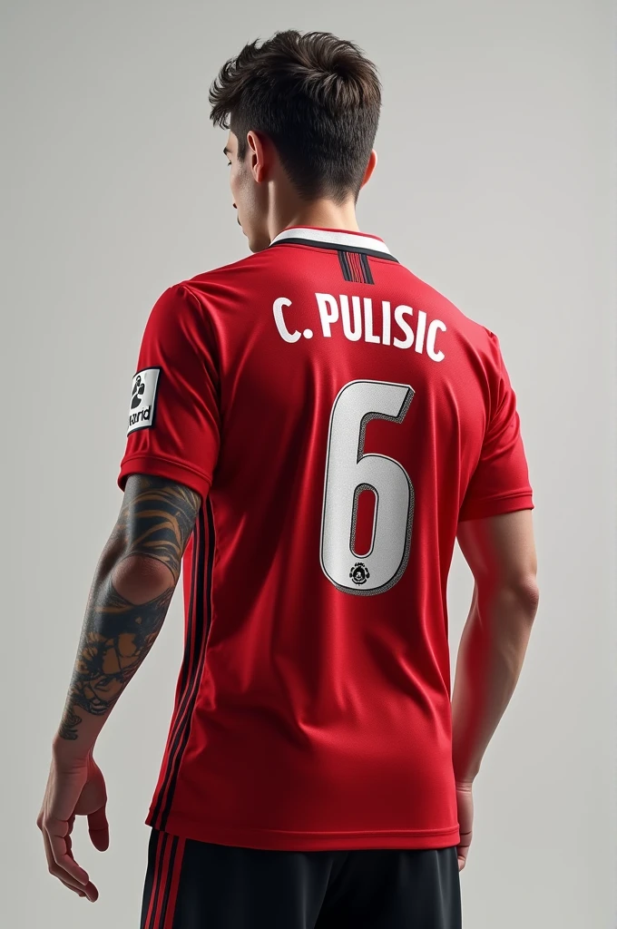 Generate a photo of the Manchester United shirt with the name C. Pulisic announcing his signing.