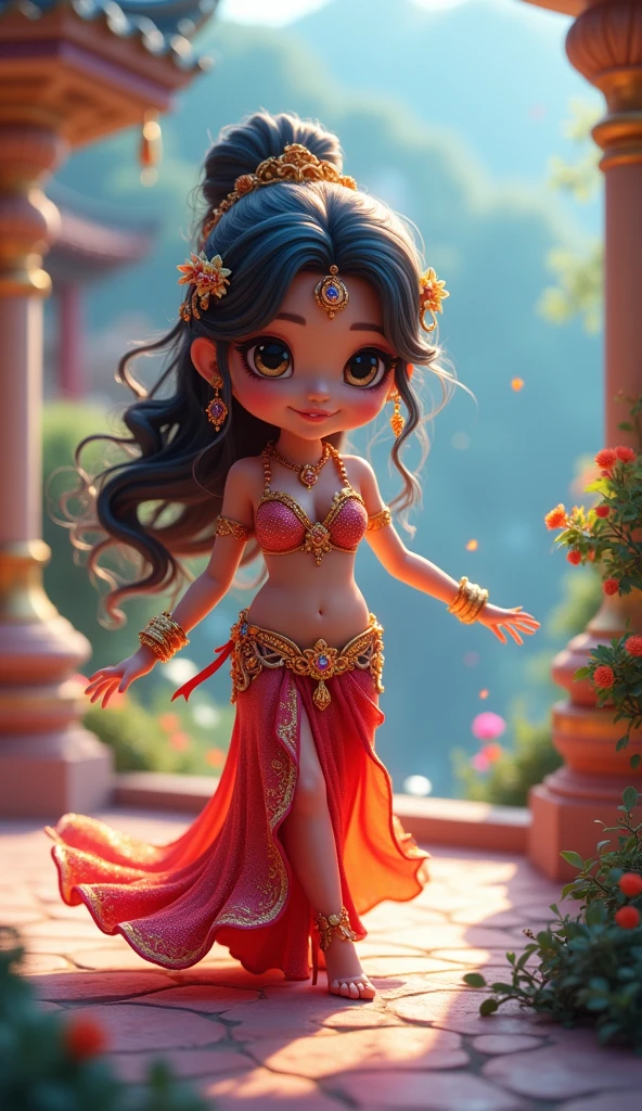 isometric, 3d render, jrpg style character, sexy bellydancer, chibi