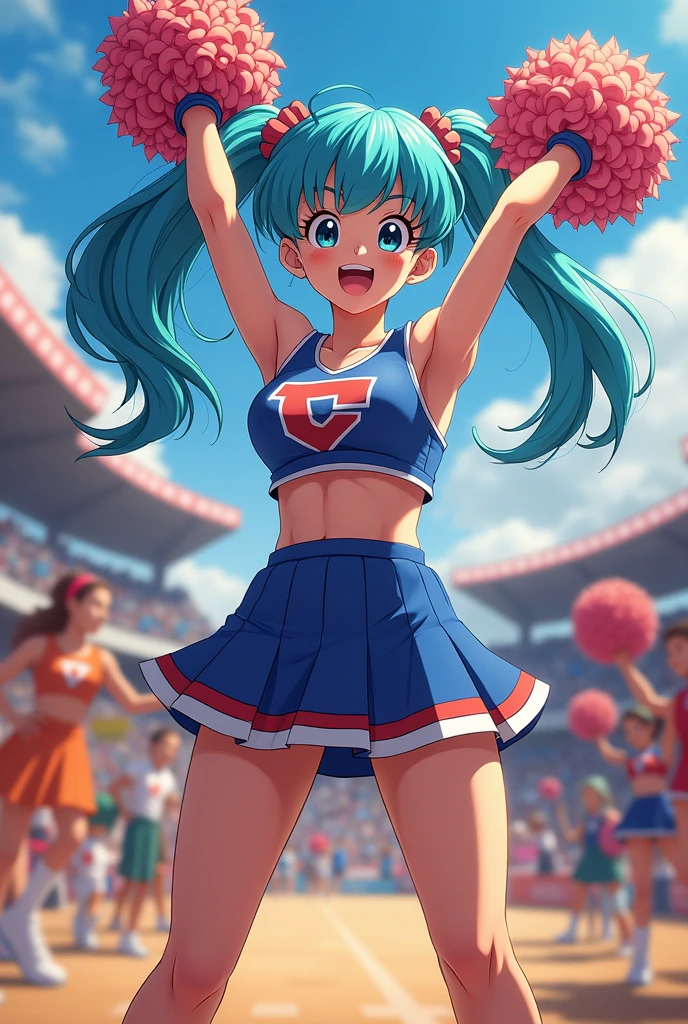 Bulma dressed as a cheerleader