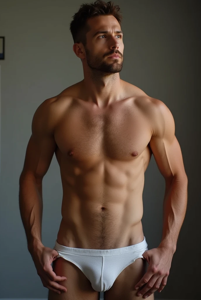 man in just his underwear with his underwear showing