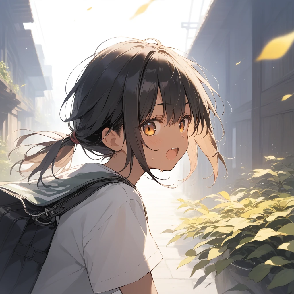 score_9, score_8_up, score_7_up, source_anime, best quality, masterpiece, official art, absurdres, highres, ultra-detailed,waifu2x,Collection: Slice of Life,break,1girl, tomboy, dark-skinned female, short hair, low ponytail, flat chest, beautiful detailed eyes, shorts, sweat, open mouth, (yawn:0.3), sleepily, outdoors, wind,break,(clear line illustration:1.2), super detailed skin,very high resolution, very aesthetic, Best sexual lighting powered by famous artist, 8k, cute picture,beauty illustration,photoshop_(medium),,(Detailed Lighting),best anime 8k konachan wallpaper, pixiv contest winner,