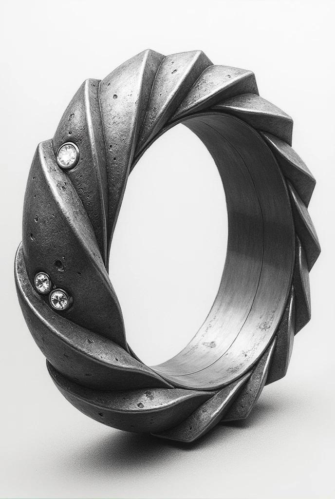 Generate a pencil sketch of a ring made out of a sword with diamonds around it