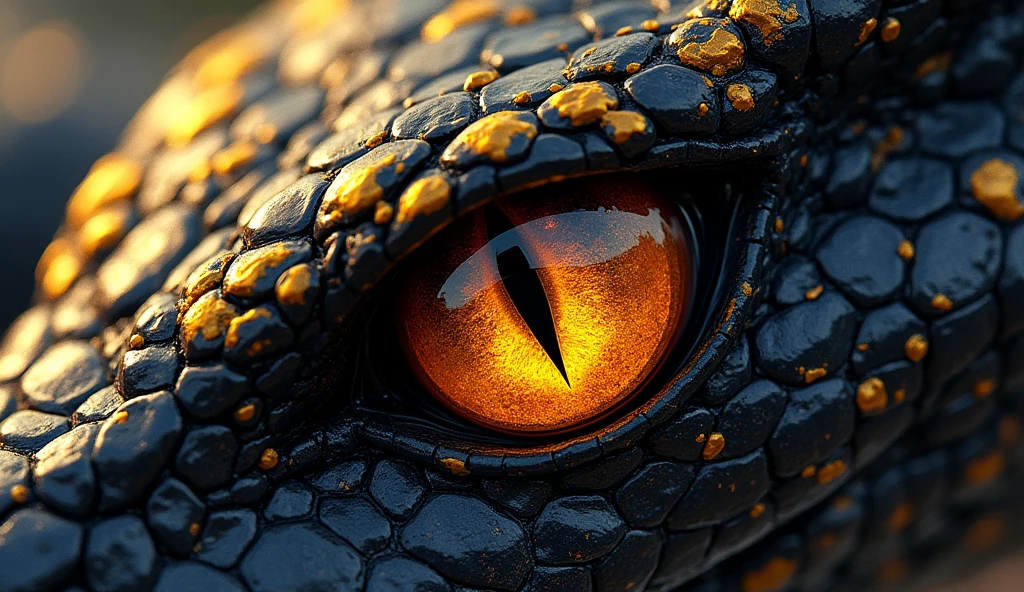 Close-up of a magic snake's eye, one of dark scales with burnt gold, this in manga style, drawn in manga style, in manhwa style, Close-up of the eye of a magical scaly snake, drawing, escama al estilo drawing de scketch, black scales with gold, black scales with gold, eye of a dragon, eye of a dragon.