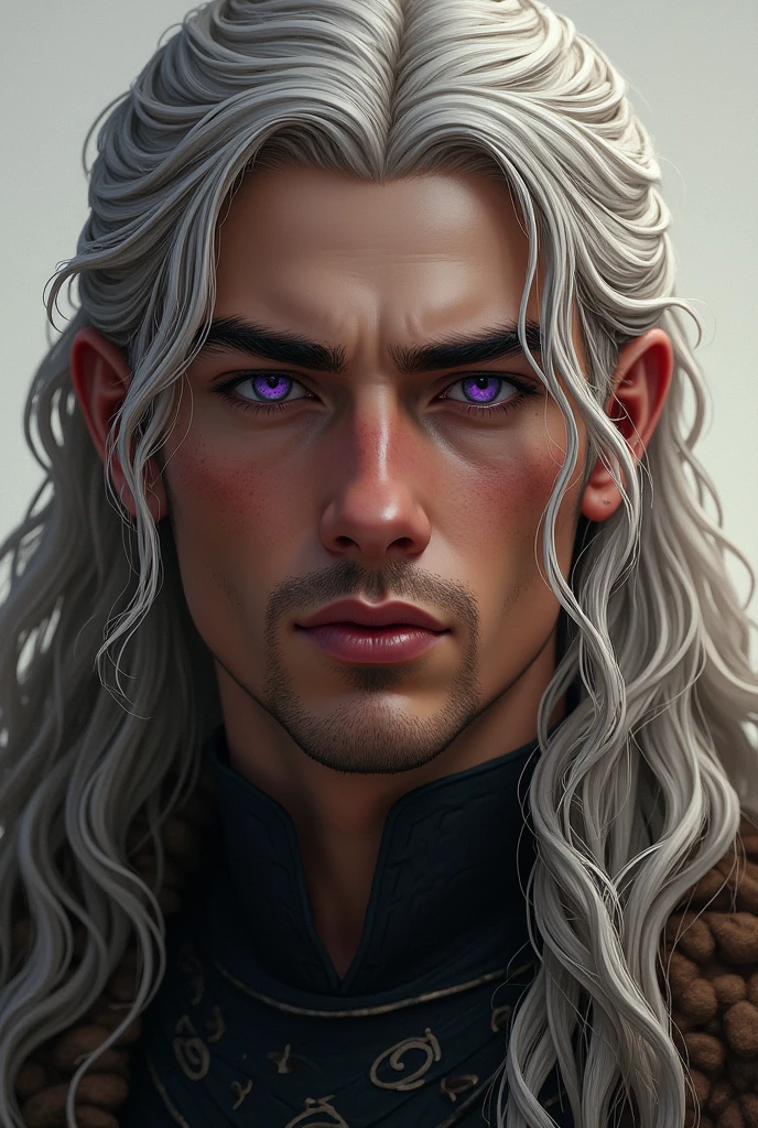 Aegon Targeryan&#39;s appearance in the story: He was a young man. handsome features. Brown hair with white streaks. Many white strands. violet eyes.  slightly dark skin.