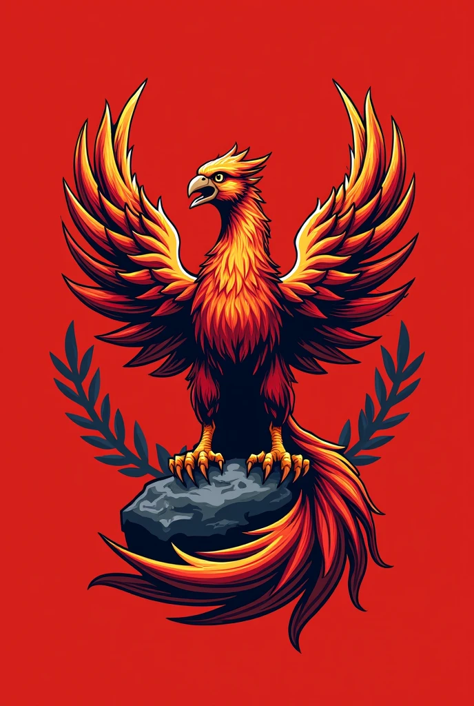 Design a scavenger hunt t-shirt with a red background and an Olympic-themed phoenix mascot