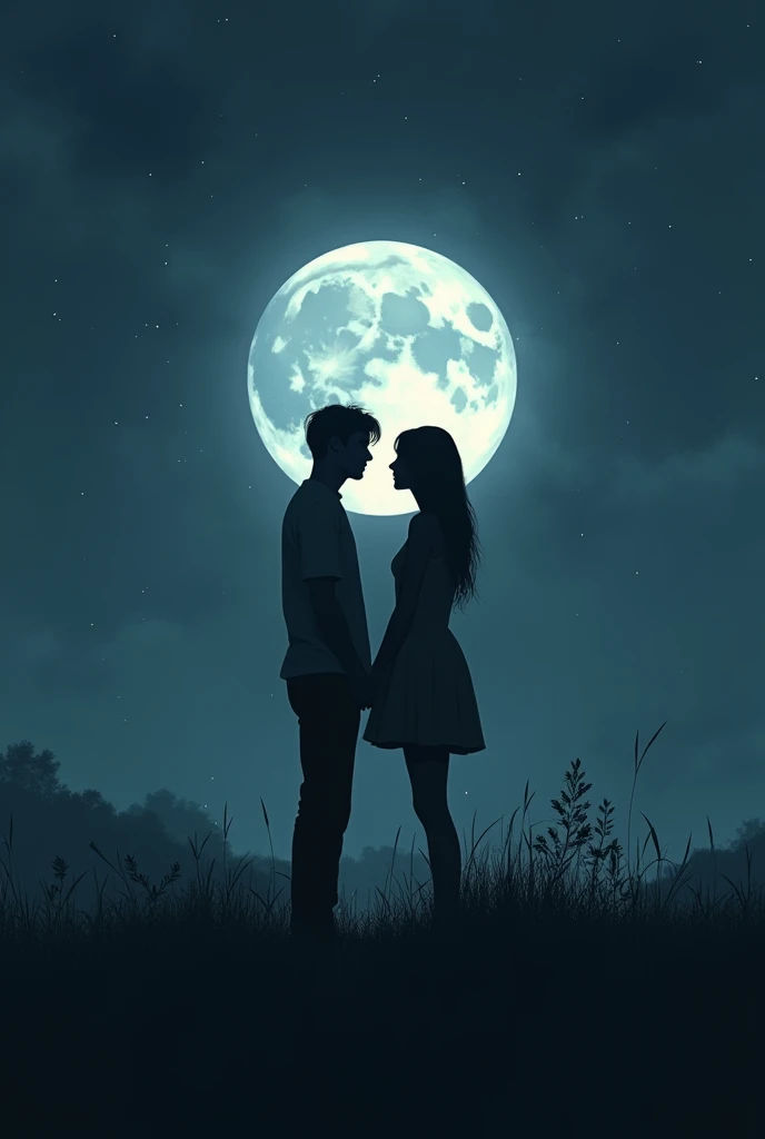 Create some cover options for a song titled "Moon for you" that includes a moon and the shadow of a couple breaking up